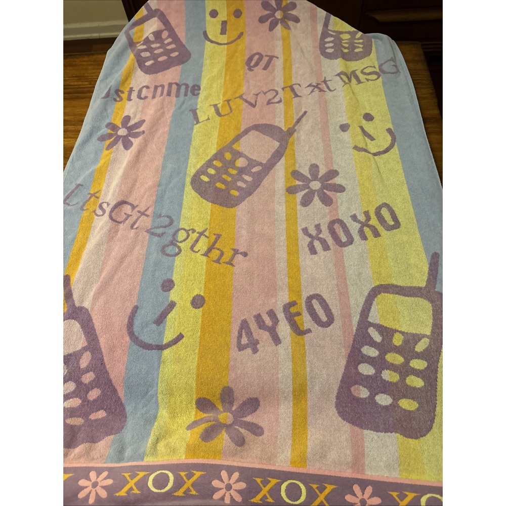 Vintage Y2K Retro Cell Phone Large Pastel Beach Towel Stripes 29" X 58" Brazil